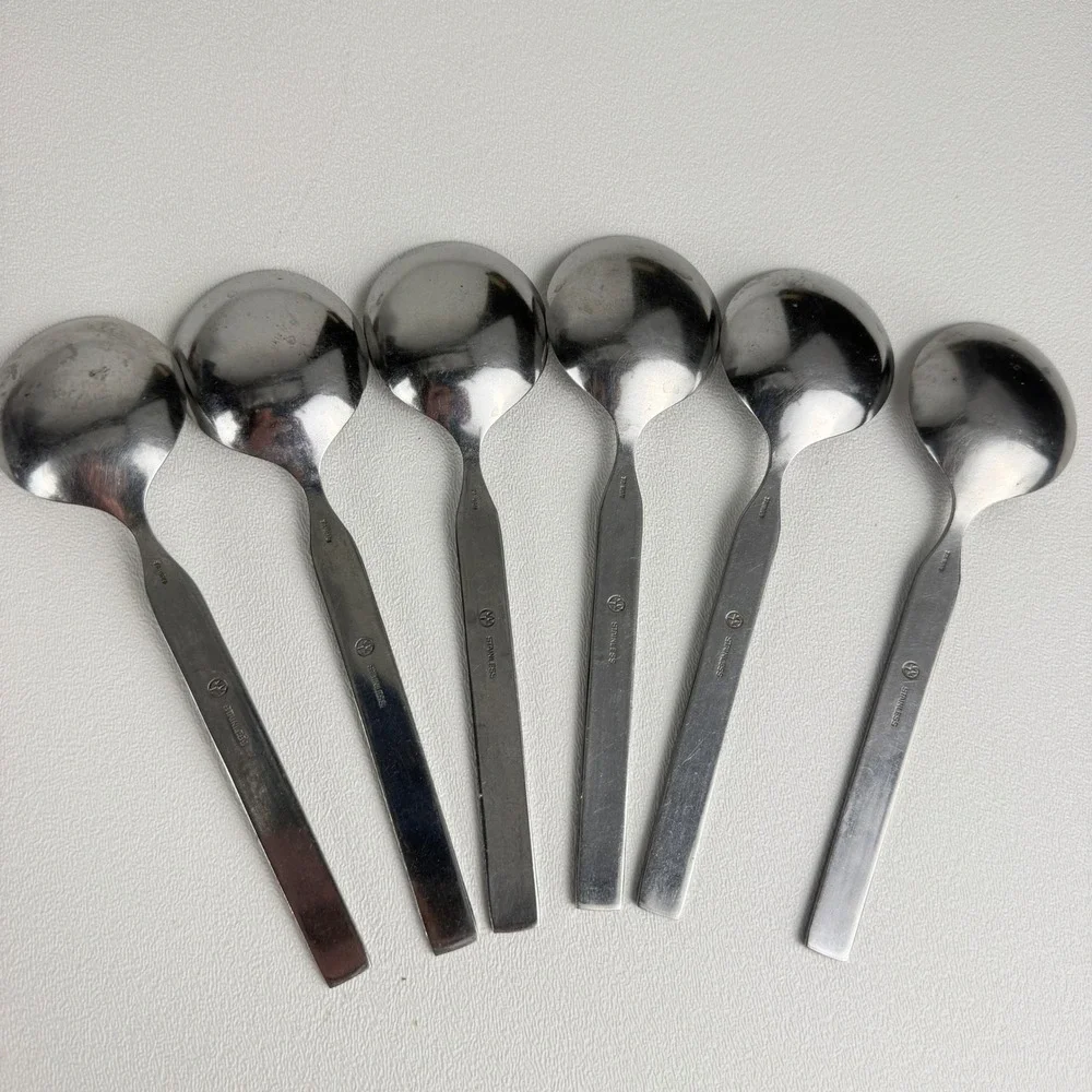 Rogers International Soup Spoons Vogue Pattern Stainless Steel Set of 6 Vintage